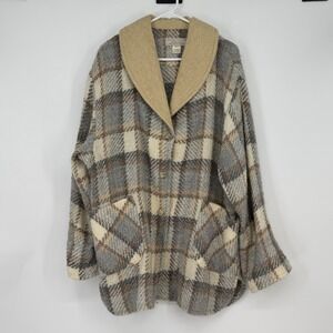 Boyne Valley Weavers Wool Blend Plaid Jacket Handcrafted in Ireland Neutral M